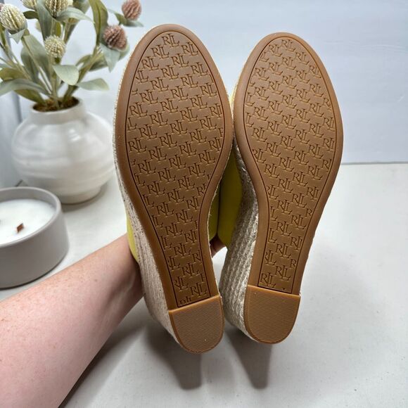 Lauren Ralph Lauren Pennie Espadrille Wedge Pumps Leather Yellow Women 8 NWOB - Picture 9 of 11